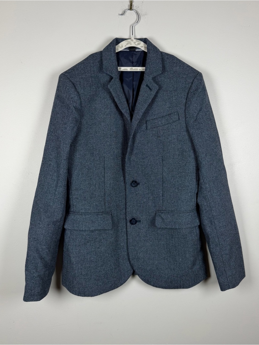 J. Crew Ludlow Crewcuts Wool Herringbone Tweed Jacket Preppy Blazer Navy Blue 14